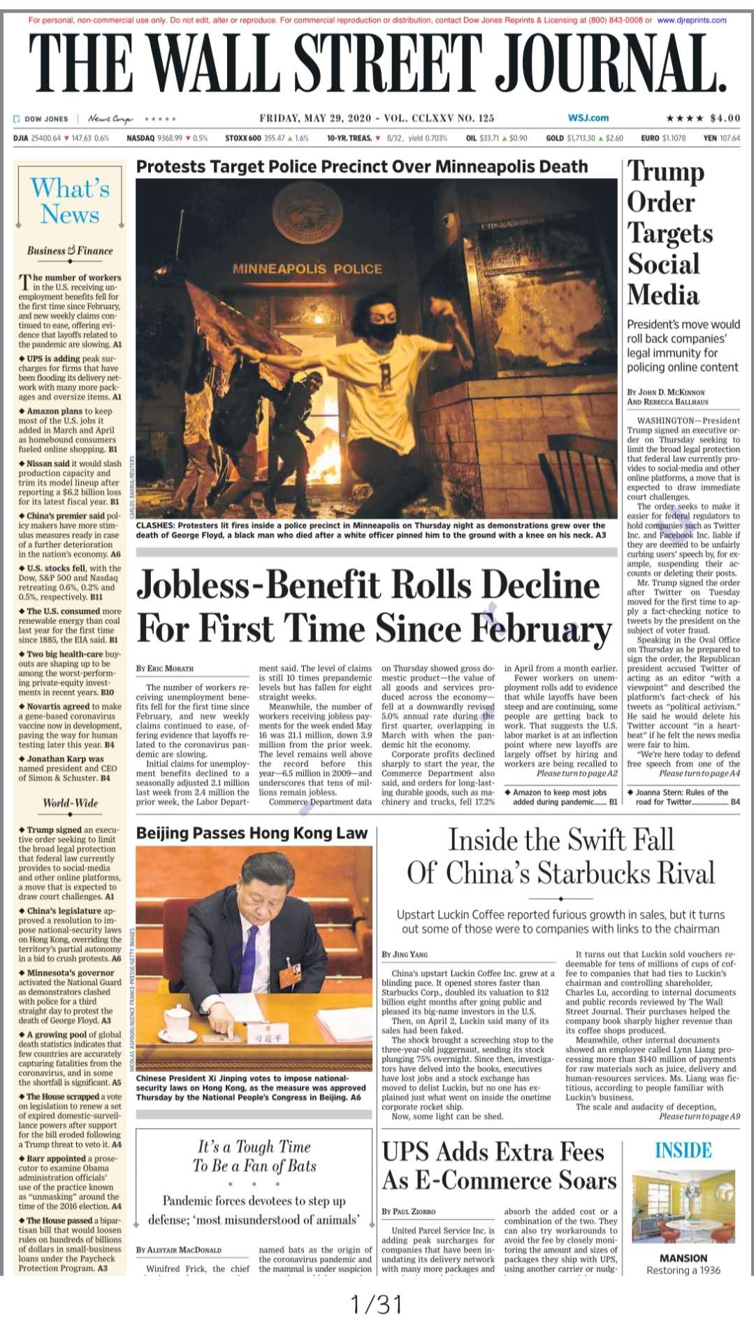 THE WALL STREET JOURNAL MAY 29, 2020